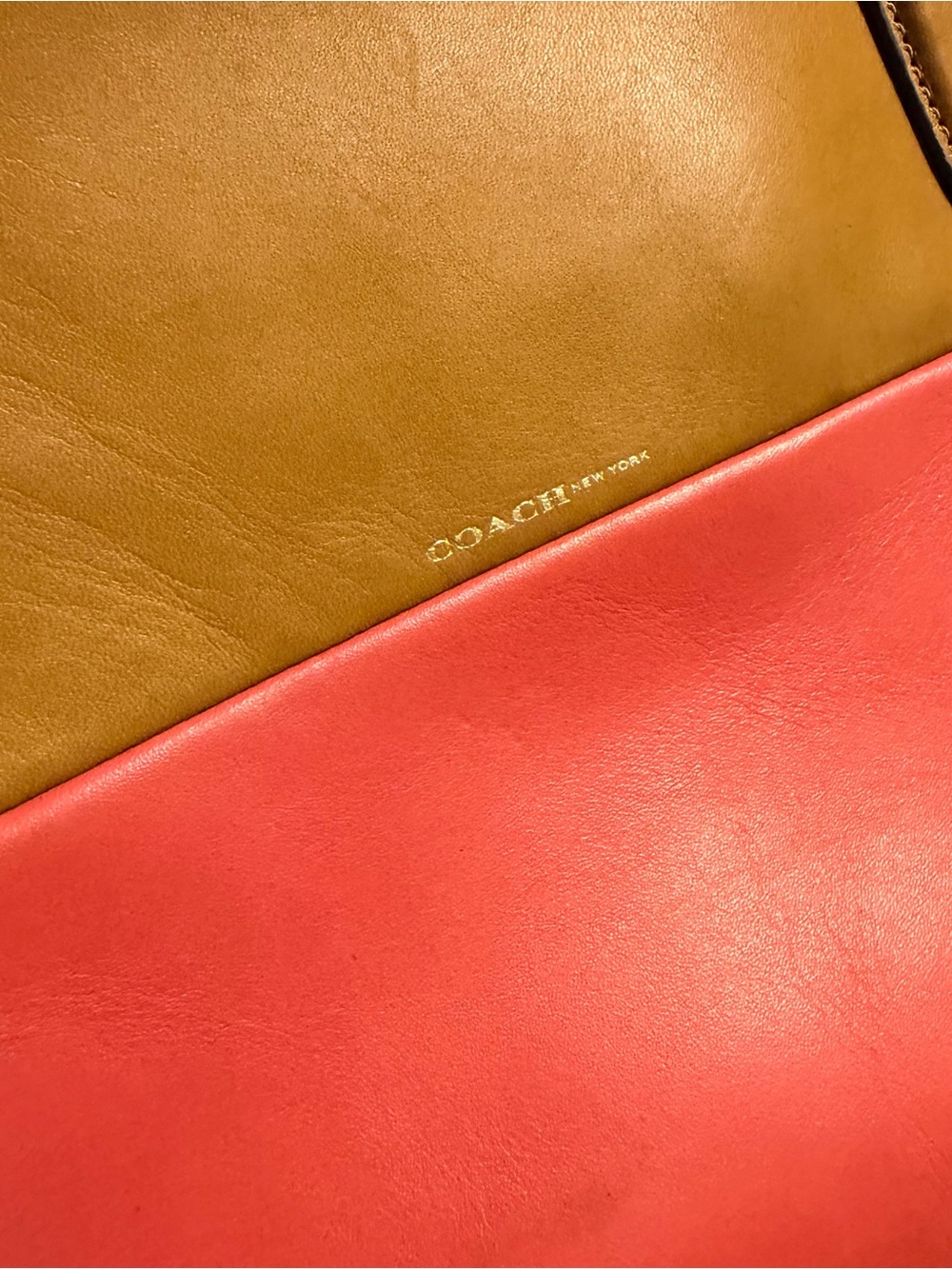 Coach Colorblock Leather Satchel – Coral, Tan & Dark Brown Handles - Picture 8 of 9
